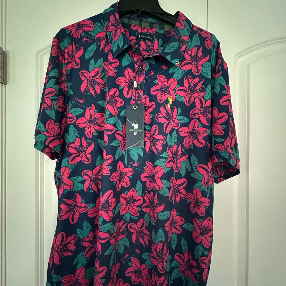 NWT William Murray Short Sleeve Breathable Golf Athletic Shirt Polo Floral Sz XL